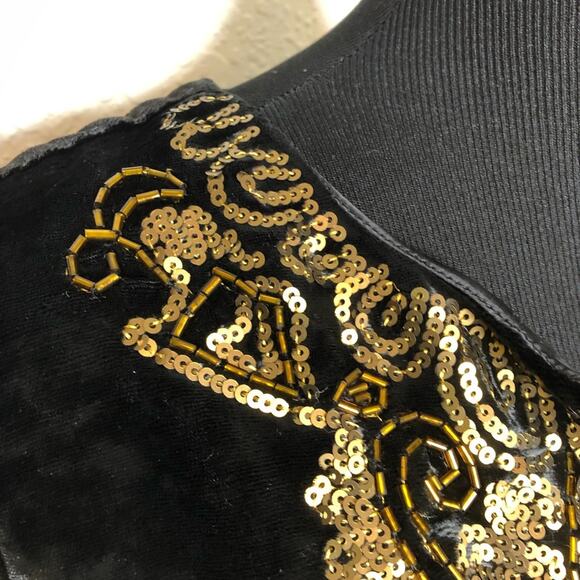 Soft Surroundings black velvet gold sequin bead trim top size Medium - Picture 7 of 13